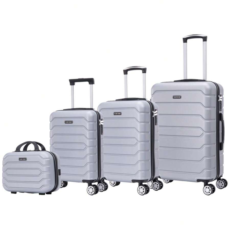 Stylish Travel Luggage Set: Lightweight ABS Shell, Number Lock, 4 360 Rotating Wheels, Aluminum Telescopic Handle Luggage Set Trolley Cabin Suitcase. Four Sizes: Large Suitcase: 24 "(60 Liters) 65x40x25cm, Medium Cabin Suitcase: 20" (37 Liters) 55x35x22cm. Small Cabin Suitcase: 18 "(32 Liters) 50x32x19cm And A Practical Toiletry Bag 14 "(11 Liters) 35x25x16cm ( 8002 ) - 灰色 - 查看 1