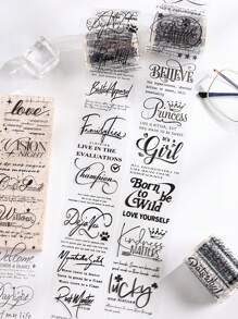 6 卷/盒，复古优雅黑白元素英文单词图案胶带，PET 防水透明贴纸卷 - 剪贴簿装饰 DIY 手册日记装饰材料，独特的礼品包装装饰胶带 - 黑色 - 查看 10