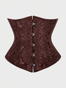 Underbust Corsets For Women,Corset Belt, Women's Floral Jacquard Lace Up Under Boob Corset Slimmer Body Shaper - 棕色 - 查看 1
