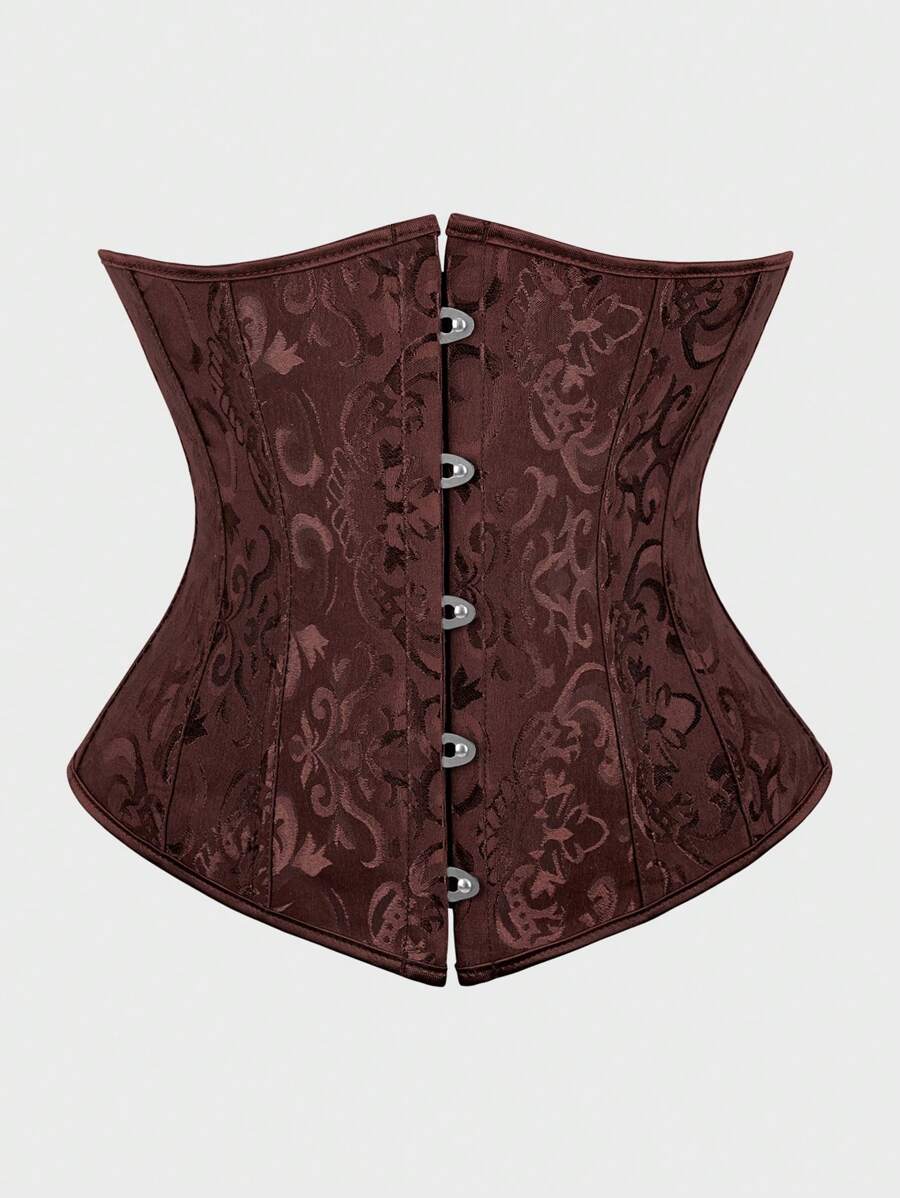 Underbust Corsets For Women,Corset Belt, Women's Floral Jacquard Lace Up Under Boob Corset Slimmer Body Shaper - 棕色 - 查看 1