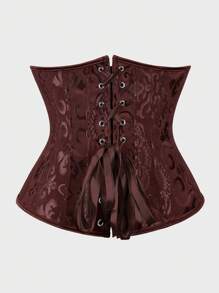 Underbust Corsets For Women,Corset Belt, Women's Floral Jacquard Lace Up Under Boob Corset Slimmer Body Shaper - 棕色 - 查看 3