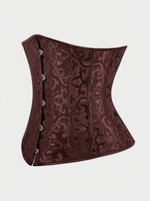 Underbust Corsets For Women,Corset Belt, Women's Floral Jacquard Lace Up Under Boob Corset Slimmer Body Shaper - 棕色 - 查看 2