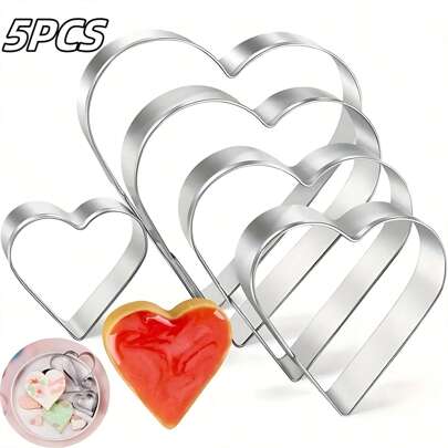 Set de 5 cortadores de galletas en forma de corazón de acero inoxidable - Cortadores de galletas para el Día de San Valentín para sándwiches, dulces blandos y pasteles - Serie de utensilios de repostería no eléctricos, adecuados para fiestas de cumpleaños y postres festivos