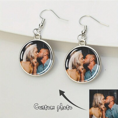 1pair Of Customized Earring Women's Jewelry Accessory Custom Photo Circular Decorative Ear Hook,Silver,Stylish,Colorful,Vintage,Simple,Unisex,Casual,Cuties,Custom,Personalized,Unique,Ideal Gifts For Him,Ideal Gifts For Her,Her,Boyfriend,Girlfriend,Dad,Mom,Family,Friends,For Anniversaries,For Birthdays,For Graduation,For Prom,For Party