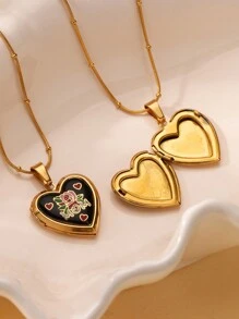 1 pièce Collier pendentif médaillon en forme de cœur personnalisé avec photo. Colliers personnalisés avec image de cœur. Chaîne ronde en acier inoxydable avec perles. Accessoires de bijoux personnalisés, idéaux pour cadeau pour maman, papa, amis, amoureux, famille