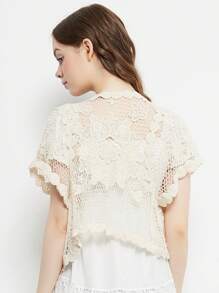 Women's Lace Shrugs Short Sleeve Crop Bolero Open Cardigans For Wedding Evening Dresses - White - View 2