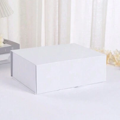 1pc Black Folding One Piece Magnetic Closure Floral Gift Box, Hard Paperboard Packaging Valentine's Day