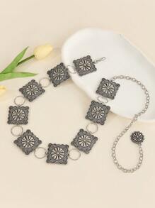 1 件几何图案别致街头派对优雅锌合金女士腰链，简约经典百搭四季皆宜 - 銀色 - 查看 4