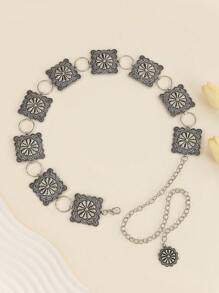 1 件几何图案别致街头派对优雅锌合金女士腰链，简约经典百搭四季皆宜 - 銀色 - 查看 2