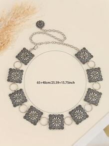 1 件几何图案别致街头派对优雅锌合金女士腰链，简约经典百搭四季皆宜 - 銀色 - 查看 5