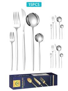 Juego de cubiertos de 15/20/30 piezas de acero inoxidable, elegante conjunto de cubiertos dorados de 15/20/30 piezas, conjunto de cubiertos con acabado dorado, cuchillos, tenedores y cucharas de cena reutilizables para uso diario y en el hogar, caja de regalo, útiles escolares