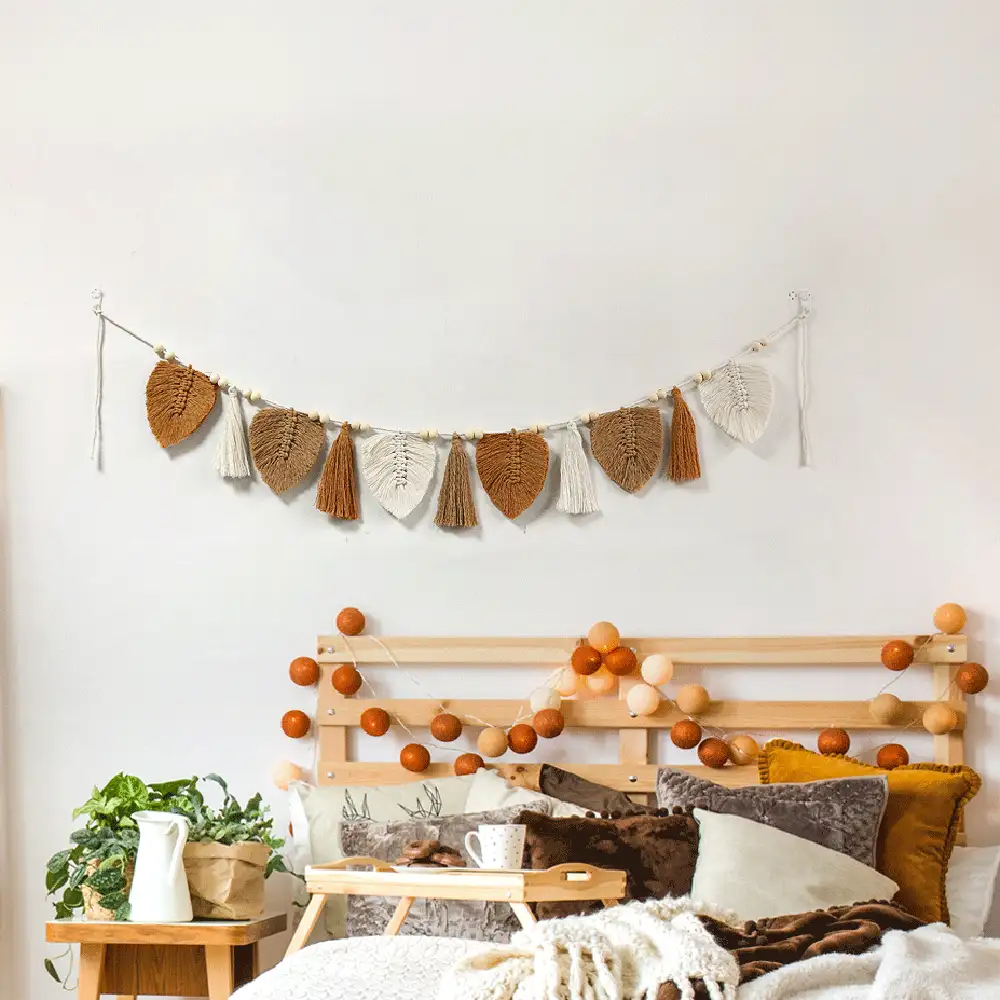 1 tấm thảm treo tường Macrame, thảm nghệ thuật dệt tay bằng sợi có tua rua hình lá, lý tưởng để trang trí nhà cửa trong phòng khách hoặc phòng ngủ, thảm treo tường - Như thể hiện trong hình ảnh - Xem 7