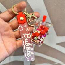 1 件可爱奶茶仿珍珠漂浮液体闪光泰迪熊钥匙扣，包包吊坠友谊送给女朋友汽车配件包包饰品学校哥特 Y2k 圣诞礼物创意包包配件挂绳带身份证夹汽车配件包包饰品 - 彩色 - 查看 15