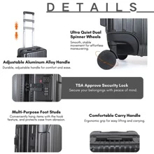 JLY Premium Lightweight 3-Piece PC+ABS Hard Shell Luggage Set, Cabin, Medium & Large Suitcases, Built-In Cup Holder, Wet/Dry Storage, TSA Combination Lock - Onyx Black - View 4