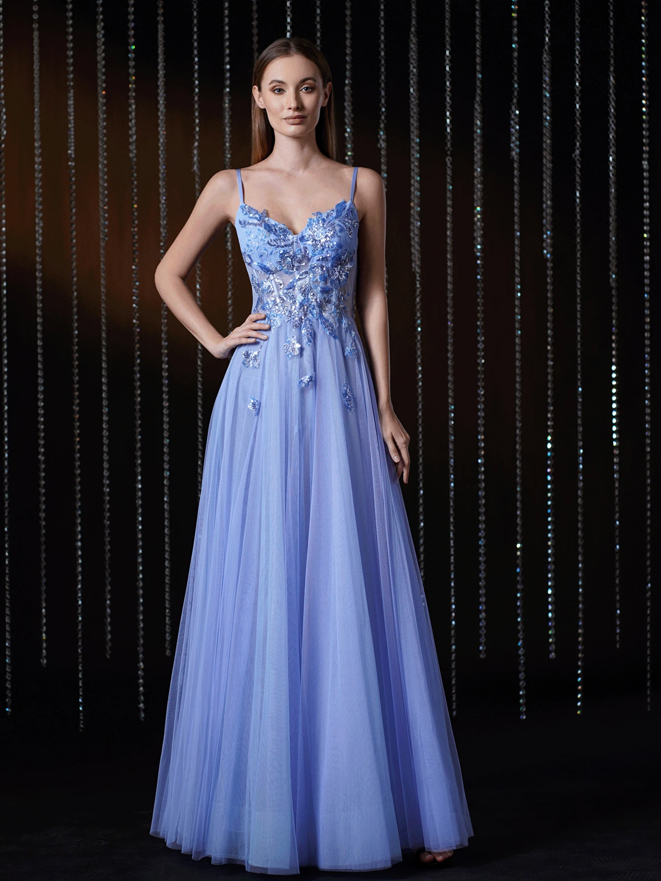 V.DRESSES Faeriesty Sequin Tulle Beaded A-Line Dress