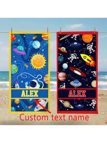 1 件定制文字印花沙滩巾，吸水性强，适合游泳池、露营旅行，极其舒适 - 彩色 - 查看 1