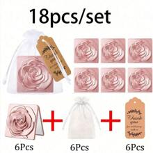 18pcs/Set Wedding Gift Set - Mini Vanity Mirror With Thank You Card And Mesh Pocket - Portable Folding Mirror (One Side Of The Mirror Is A Magnifying Mirror And The Other Side Is A Flat Mirror)