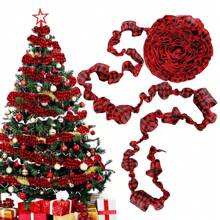2/1 cái/gói Ruy băng trang trí Giáng sinh bằng vải lanh kẻ caro đỏ đen đẹp, Ruy băng trang trí quà tặng Giáng sinh bằng vải cỡ 3, Vòng hoa trang trí nhà nghỉ dưỡng Giáng sinh theo phong cách nông thôn cổ điển hoàn toàn đáp ứng nhu cầu trang trí ngày lễ của bạn, thích hợp để trang trí theo phong cách trang trại nông thôn, đám cưới, ngày lễ, tiệc tùng, đồ trang trí thủ công tự làm quà tặng Giáng sinh - kẻ sọc đỏ và đen - Xem 3