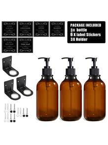 WCIC زجاجات قابلة لإعادة التعبئة ومتعددة الوظائف، موزع شامبو ومنعم قابل للتركيب بالحفر للتثبيت على الحائط - 17 أونصة، 500 مل، زجاجات صابون الاستحمام مع ملصقات سوداء - موزعات غسول الجسم سهلة إعادة التعبئة لترقية ديكور الحمام بسرعة، عودة إلى المدرسة