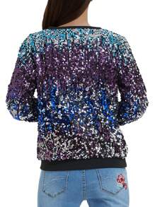 Women's Glitter Sequin Sweatshirt Long Sleeve Pullover Tops With Ribbed Cuffs - Midnight - View 2