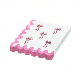 20 件 9.84 * 9.84 英寸一次性粉色不对称边框餐巾，带有可爱的蝴蝶结图案，用于装饰婚宴、派对、餐厅、咖啡馆、宴会餐厅和其他餐饮场所