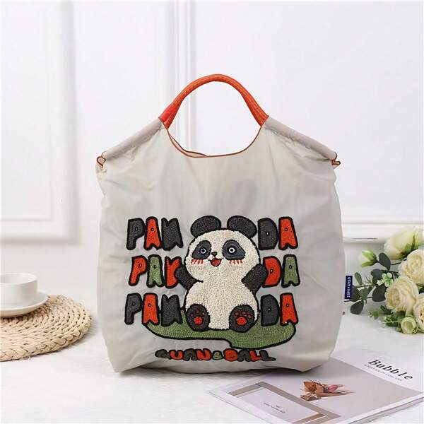 1pc Nova Moda Casual Bordado Leve Grande Capacidade Mulheres Sacola de Compras, Versátil Bolsa Tote