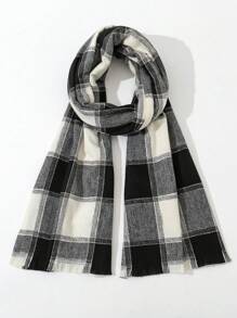 1 件双色格子百搭简约短流苏围巾 - 彩色 - 查看 3