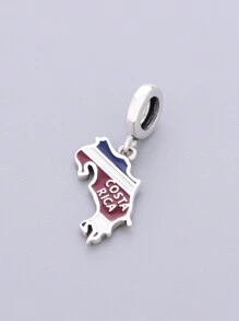 HuooNew 1 pièce Pendentif carte du Rica en argent sterling 925, bijoux à perles DIY, accessoire pour la fête nationale de l'indépendance, unisexe pour la fête