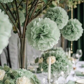 12pcs Green Paper Flower Balls, Wedding Party Decorations, Birthday Party Backdrop, Suitable For Festivals, Anniversaries, Weddings, Valentine's Day Decorations