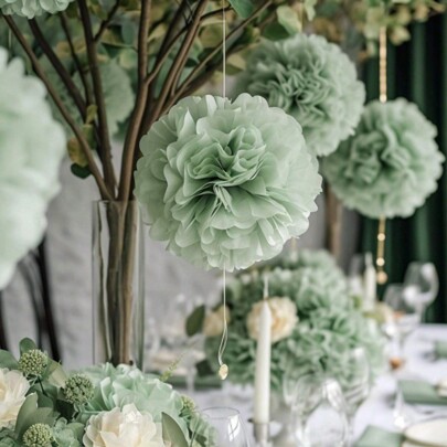 12 pezzi di palline di fiori di carta verdi, decorazioni per feste di matrimonio, fondali per feste di compleanno, adatte per festival, anniversari, matrimoni, decorazioni per San Valentino