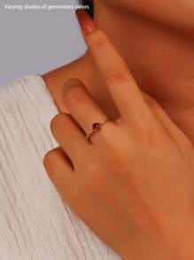 1 pieza Anillo solitario de berilo y circonita chapado en oro de 18 K sobre plata de ley 925, diseño minimalista, delicado y elegante para mujer, excelente para uso diario, regalo, fiestas y eventos