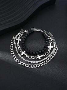 3-9pcs Cross Chain Necklace & Bracelet Set, Stainless Steel Punk Hiphop Style Jewelry Set Suitable For Men, Versatile For Daily Wear, Birthday, Party, Christmas, Valentine's Day, Father's Day, Boyfriend Gift - Multicolor - View 2