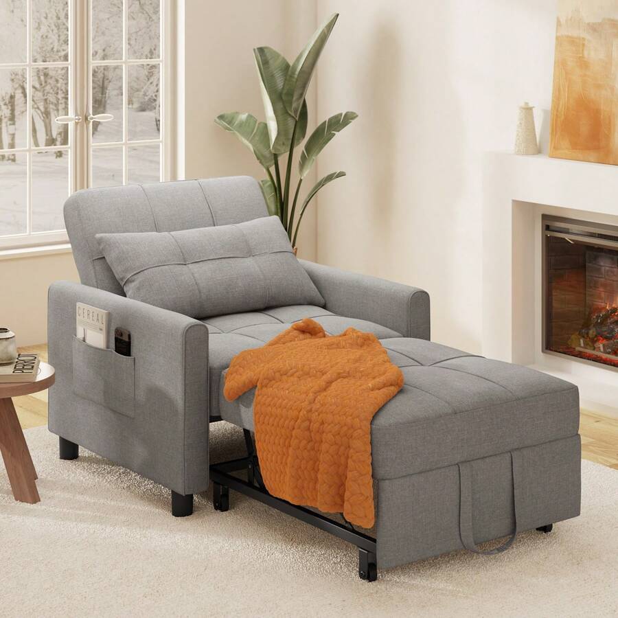 3 In 1 Sofa Bed, Convertible Sofa Bed, Sofa Bed With Bed Function, Sofa Bed With Pillow And Side Pocket, Sofa Bed For Small Apartment - Xám - Xem 1