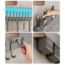 Kitchen Knife Rack With Removable Chopstick Holder, Towel Bar And Utensil Hooks, Wall Mounted Storage Organizer Without Drilling