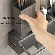 Kitchen Knife Rack With Removable Chopstick Holder, Towel Bar And Utensil Hooks, Wall Mounted Storage Organizer Without Drilling