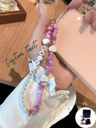 Customized Phone Lanyard, Personalized Bling Crystal & Pearl Multi-Color Phone Chain, Customizable With Names, Mottos, Dates, Suitable For Birthdays, Anniversaries, Gifts