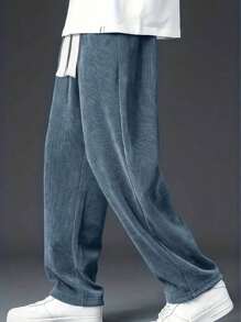 Men's Fashionable Straight-Leg Corduroy Casual Pants, Fall - Navy Blue - View 5