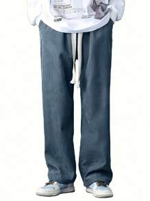 Men's Fashionable Straight-Leg Corduroy Casual Pants, Fall - Navy Blue - View 4