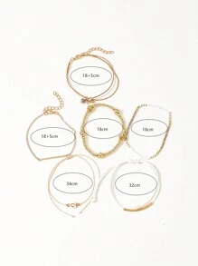 Bộ 6 vòng tay hạt cườm hình trái tim thời trang, hạt gạo & vòng tay đàn hồi dành cho nữ - Vàng - Xem 6