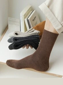 5 件装大码男士纯色深色中筒袜 - 平面设计，秋冬季保暖，简约时尚，百搭装扮 - 彩色 - 查看 9