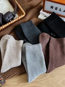 5 件装大码男士纯色深色中筒袜 - 平面设计，秋冬季保暖，简约时尚，百搭装扮 - 彩色 - 查看 8