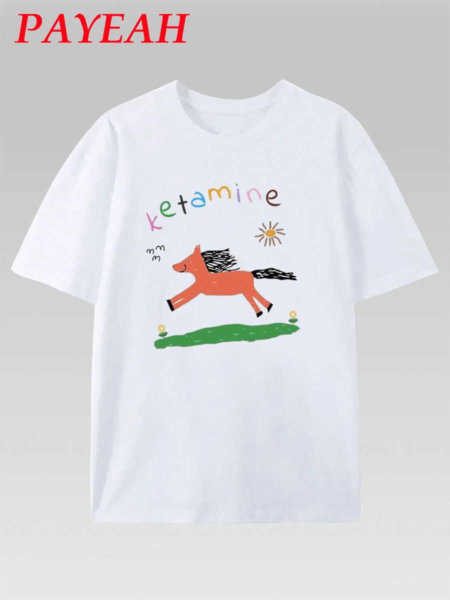 PAYEAH  Ketamine Horse Funny Shirt  (Single Piece)100% Cotton 220g Heavy Cotton T Shirt - 白色 - 查看 1
