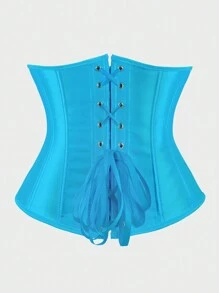 Underbust Corsets For Women,Corset Belt Tummy Control Lace Up Satin Corset,Under Boob Corset Women's Lingerie & Shapewear - 海藍色 - 查看 3