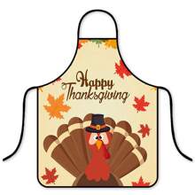 1 件圣诞感恩节火鸡和南瓜图案围裙，创意厨房围兜耐磨防油，适合送给家人和朋友的节日礼物，家庭清洁，烹饪，野餐，派对 - 彩色 - 查看 4