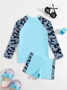 WD VEST MEN'S KIDS SET WITH LONG SLEEVE FOOTBALL SHIRT PRINT - I3091 - 薄荷藍 - 查看 2