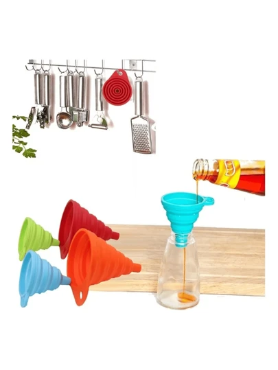 Funil de Silicone Dobrável Retrátil Sortido Dispensador Líquido Utensílio de Cozinha 6x7cm