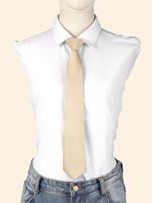 1 chiếc cà vạt polyester thanh lịch màu trơn giản dị, thích hợp cho các bữa tiệc quanh năm - Màu be - Xem 1