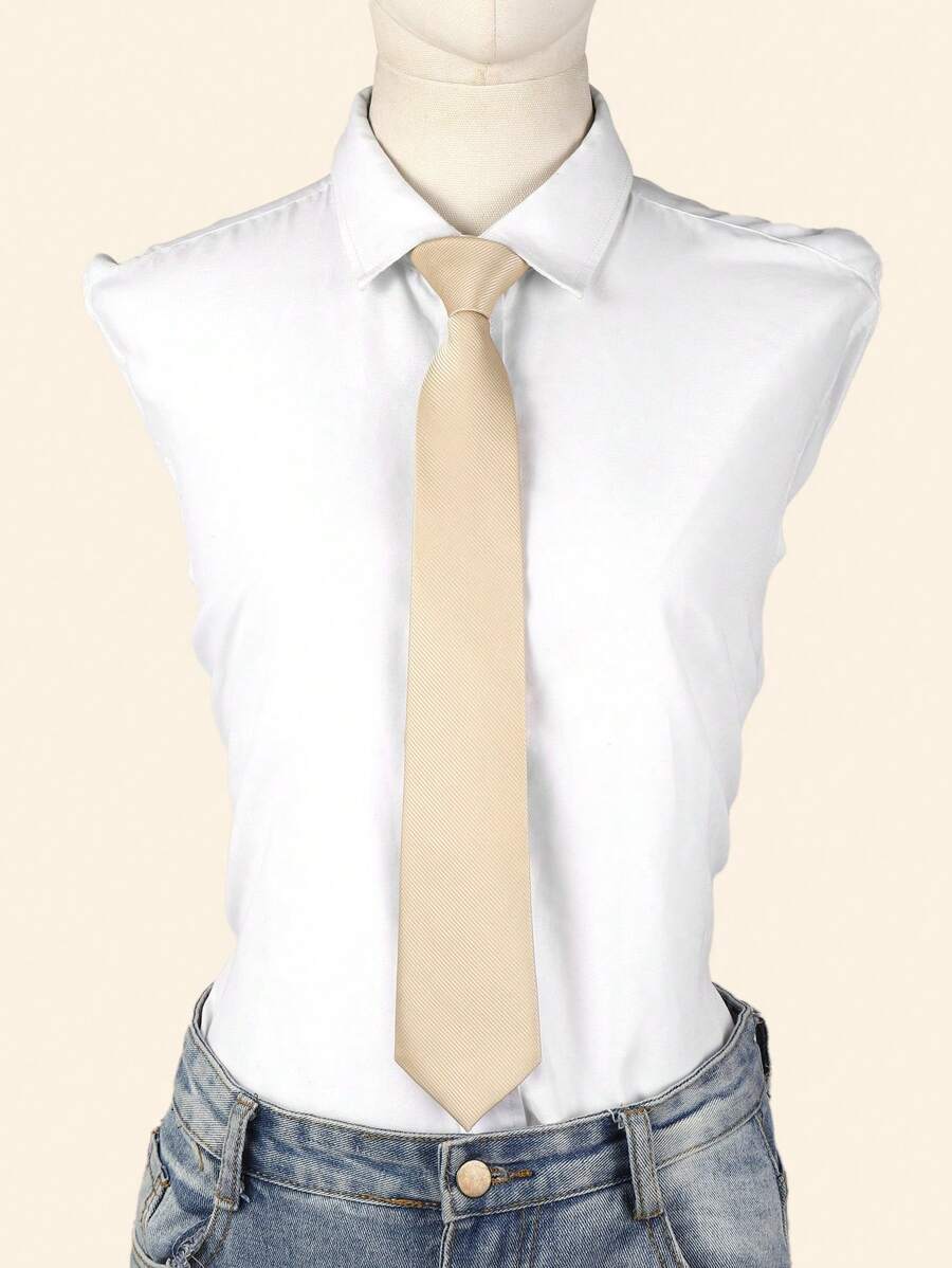 1 chiếc cà vạt polyester thanh lịch màu trơn giản dị, thích hợp cho các bữa tiệc quanh năm - Màu be - Xem 1