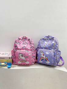 1 件新款儿童书包，适合返季，大容量印花休闲简约轻便护脊背包，可爱卡通独角兽，彩虹，动画，透气，超轻，抗菌，耐磨，防盗，抗震，减负，防割，教育，适合幼儿园，小学生，中高年级，学校，购物，旅行，秋冬季日常使用。背包，书包，儿童书包，小背包，书包学校，学校背包，背包，儿童书包，儿童行李箱，儿童背包，幼儿背包，迷你背包，幼儿园书包非常适合女孩，孩子，学校女孩，青少年女孩儿童旅行包，儿童女孩书包，独角兽 - 獨角獸雙肩包 - 查看 3