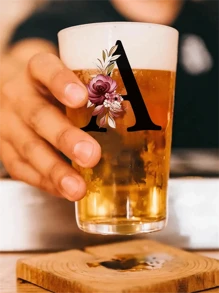 1pc, Personalized Beer Mug, Customizable Name + Initials (A-Z), 16.91oz Dad's Glass Water Cup, Iced Coffee Cup, Water Cup For Juice, Milk, Tea, Etc., Summer And Winter Wine Glass, Christmas Gift, Father's Day Gift, Mother's Day Gift, Wife's Gift,Christmas Gifts,Merry Christmas - Transparent - View 3